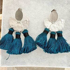 Silver and Teal Tassel Earrings